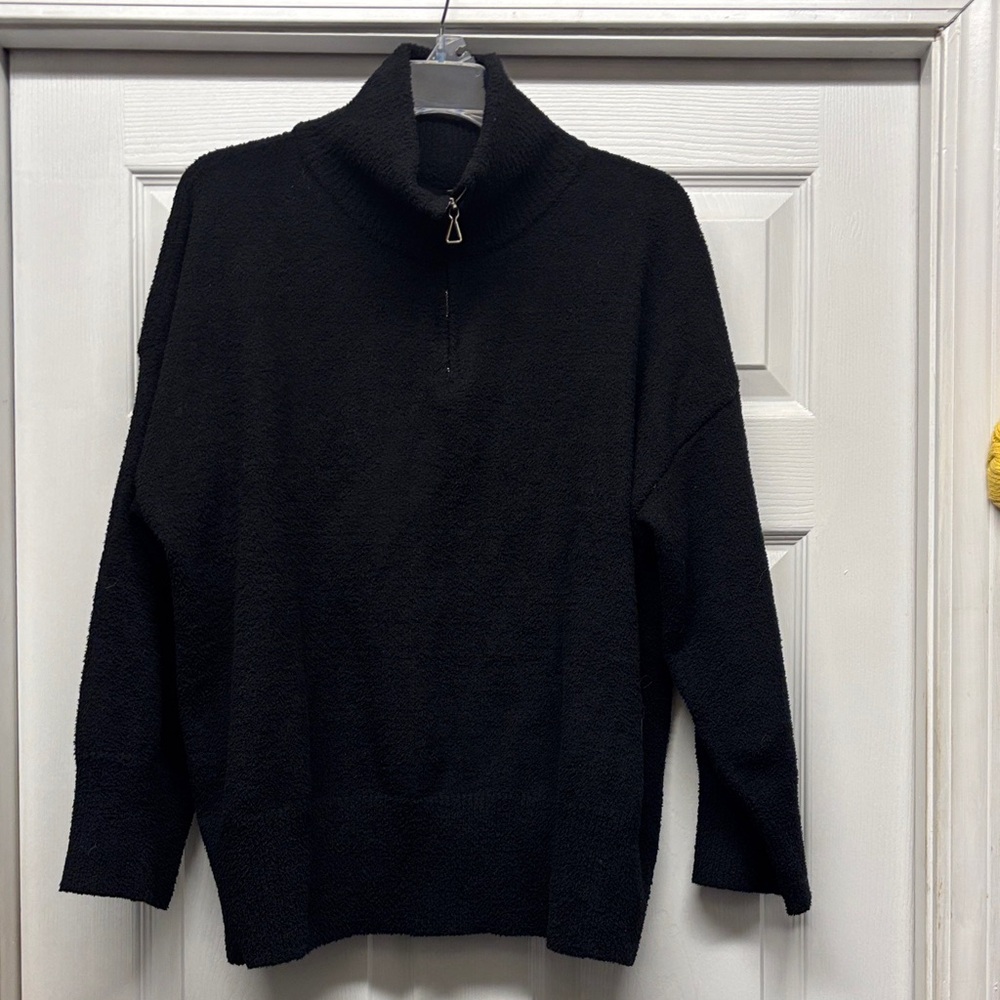 Anrabess Black 3/4 Zip Mock Neck Sweater-Small